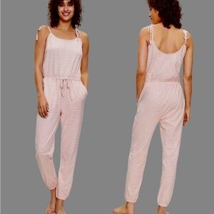 LOFT NEW stripe bow stripe pajama romper in peachy pink and off white